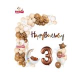Kahverengi 3 Yaş Kalp Yıldız Ayılı Ay Folyo Balonlu Balon Zincirli Doğum Günü Parti Seti