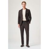 Kahverengi-Antrasit Mono Yaka Çizgili 6 Drop Slim Fit Tam Astar Esnek Takım Elbise 1001260901