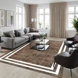 Kahverengi Beyaz Modern Salon Halısı Çerçeve Desenli Dijital Baskılı Kaymaz Tabanlı Halı Dijital