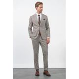 Kahverengi-Beyaz Mono Yaka 6 Drop Slim Fit Tam Astar Esnek Takım Elbise 1001260172