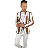 Kahverengi Beyaz Şerit Desen Torba Cep Blazer Tek Ceket Slim Fit | Agustini - 48