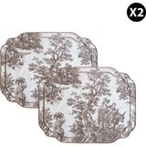 Kahverengi Beyaz Vintage Nakış Işlemeli Amerikan Servis 2'li - 44 x 33 cm - Kahverengi - Beyaz
