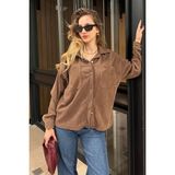 Kahverengi Cep Detaylı Kadın Gömlek MG2241 - XL