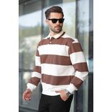 Kahverengi Çizgili Polo Yaka Erkek Kazak E7173 - M