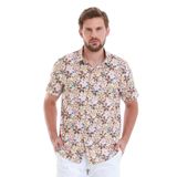 Kahverengi Comfort Fit Baskılı 100% Pamuk Slim Yaka Kısa Kollu Gömlek | M