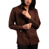 Kahverengi Dar Kesim Micro Kumaş Kol Düğmeli Slim Fit Erkek Gömlek - 201-11