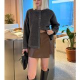 Kahverengi Deri Mini Şort Etek MG2550