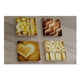 Kahverengi Desenler ve Kalp Doğal Taş Bardak Altlığı 4'lü set - Natural Stone Coasters