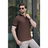 Kahverengi Desenli Polo Yaka Triko Erkek Tişört E7155