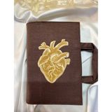 Kahverengi-Duttdikim Anatomik Kalp Görsel Baskılı-17*24 Cm- Su Itici Kumaş-Kitap Çantası