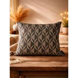 Kahverengi Geometrik Desenli Keten Kırlent Kılıfı 43X43 Cm – Premium Collection