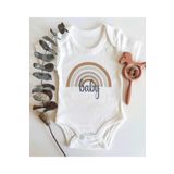 Kahverengi Gökkuşağı Baby Yazılı Kısa Kol Organik Bebek Body 089-AABCCDE