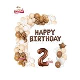 Kahverengi Happy Birthday 2 Yaş Folyo Balon Krem Beyaz Kahverengi Konsept Doğum Günü Parti Seti