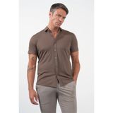 Kahverengi İtalyan Yaka Kısa Kol Cepsiz Slim Fit Pamuklu Gömlek 1004260158
