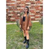Kahverengi Kadın Oversize Şardonlu Suni Deri Ceket - XL - Relax Fit