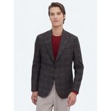 Kahverengi Kareli Slim Fit %100 Yün Ceket