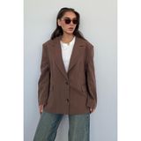 Kahverengi Keten Blazer Kadın Ceket MG2443 - S
