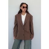 Kahverengi Keten Blazer Kadın Ceket Mg2443
