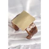 Kahverengi Mermer Desen Akrilik Plastik Gold Kare Plaka Model Vintage Kadın Bilezik - EBJ250201W30895 BB6682