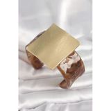 Kahverengi Mermer Desen Akrilik Plastik Gold Kare Plaka Model Vintage Kadın Bilezik - EBJ250201W30895