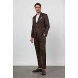 Kahverengi Mono Yaka Keten 6 Drop Slim Fit Yarım Astar %100 Keten Takım Elbise 1001260164