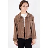Kahverengi Ön Cepli Nakış Detaylı Kız Çocuk Jean Ceket 20360 - Regular Fit - 5 - 6 Yaş