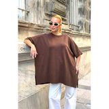 Kahverengi Oversize Triko Bluz