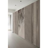 Kahverengi Panel Detaylı Tropikal Yapraklı Tek Parça Tekstil Duvar Kağıdı, 260 x 260
