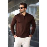Kahverengi Polo Yaka Fermuarlı Erkek Kazak E7427 - XL