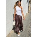 Kahverengi Puantiyeli Maxi Kadın Saten Etek MG2725
