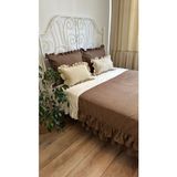 Kahverengi Rengi Çift Kat Fırfırlı Yatak Runner Seti Çift Kişilik - 70 x 260 cm