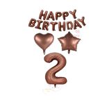 Kahverengi Renk Happy Bırthday Rakam Kalp Yıldız Folyo Balon Seti Yaş 2