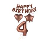 Kahverengi Renk Happy Bırthday Rakam Kalp Yıldız Folyo Balon Seti Yaş 4