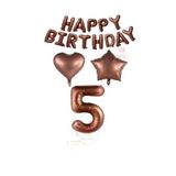 Kahverengi Renk Happy Bırthday Rakam Kalp Yıldız Folyo Balon Seti Yaş 5