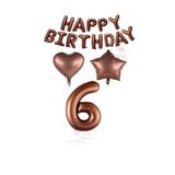 Kahverengi Renk Happy Bırthday Rakam Kalp Yıldız Folyo Balon Seti Yaş 6