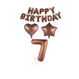 Kahverengi Renk Happy Bırthday Rakam Kalp Yıldız Folyo Balon Seti Yaş 7
