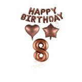 Kahverengi Renk Happy Bırthday Rakam Kalp Yıldız Folyo Balon Seti Yaş 8