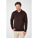 Kahverengi Saf %100 Pamuk Erkek Yarım Fermuarlı Polo Yaka Triko Kazak - 3XL