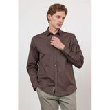 Kahverengi Sert Yaka Uzun Kol Cepsiz Slim Fit Pamuklu Gömlek 1004260213