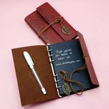 Kahverengi Siyah Yapraklı Deri Defter Ve Beyaz Jel Kalem Set
