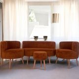 Kahverengi Teddy Kumaş Çay Seti Ikili Koltuk Berjer ve Çift Kişilik Puf (Salon, Balkon, Ofis) 4'lü Takım