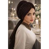 Kahverengi Tokalı Abiye Bone Şal / Hazır Duvak