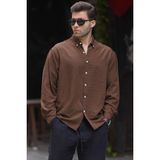 Kahverengi Uzun Kollu Oversize Erkek Gömlek 6735