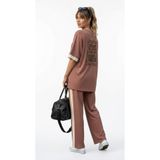 KAHVERENGİ VİSKON İKİ İP BANTLI OVERSİZE PANTOLON TAKIM Kahverengi S/M