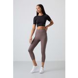 Kahverengi Yüksek Bel Slim Fit Dar Paça Kadın Kapri Tayt - 93097