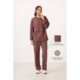Kahverengi Yumuşak Dokulu Kapüşonlu Oversize Kadın Eşofman Tunik Takım - 95348 Kahverengi