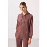 Kahverengi Yumuşak Dokulu Kapüşonlu Oversize Kadın Tunik Sweatshirt - 97302