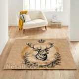 Kahverengi Zeminde Geyik Kafası Noel Dekorasyonları İçin Süslemeleri Yeni Yıl Halısı Dijital Baskı Yeni Yıl, Yılbaşı Dekoru (180 x 180 cm (Kare))