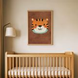 Kahverengi Zeminli Kaplan Çocuk Odası Duvar Posteri Çerçeveli Tablo Duvar Dekorasyonu - 30 x 40 - Ahşap Çerçeveli