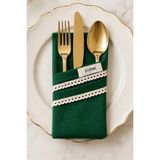 Kai Home 4lü %1 Dak Keten Dantel Detaylı 2 Bölmeli Kaşıklık / Peçetelik / Çatal-Kaşık-Bıçak Kılıfı Yeşil - 10 x 43 cm